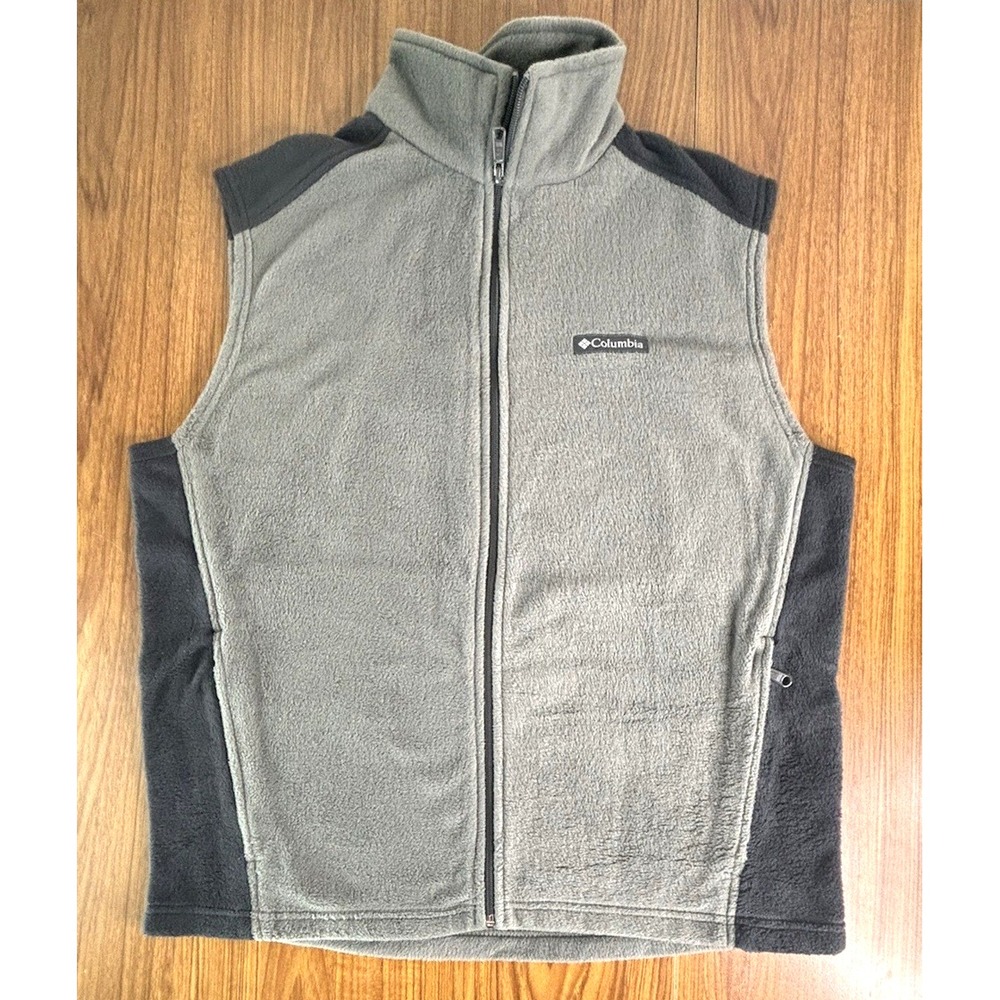 Columbia Mens Two Tone Gray & Black Full Zip Soft Fleece Jacket Vest Size‎ Large